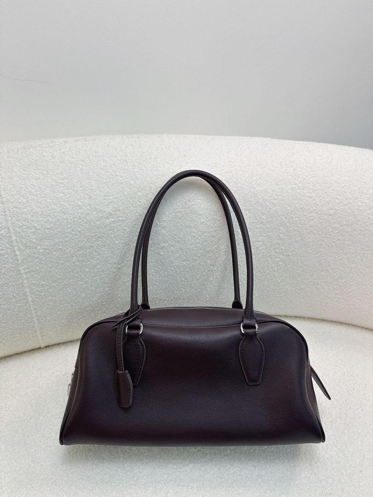 2026 Premium Cowhide Row Series Bowling Handbag, Large Capacity Commuting Shoulder Bag