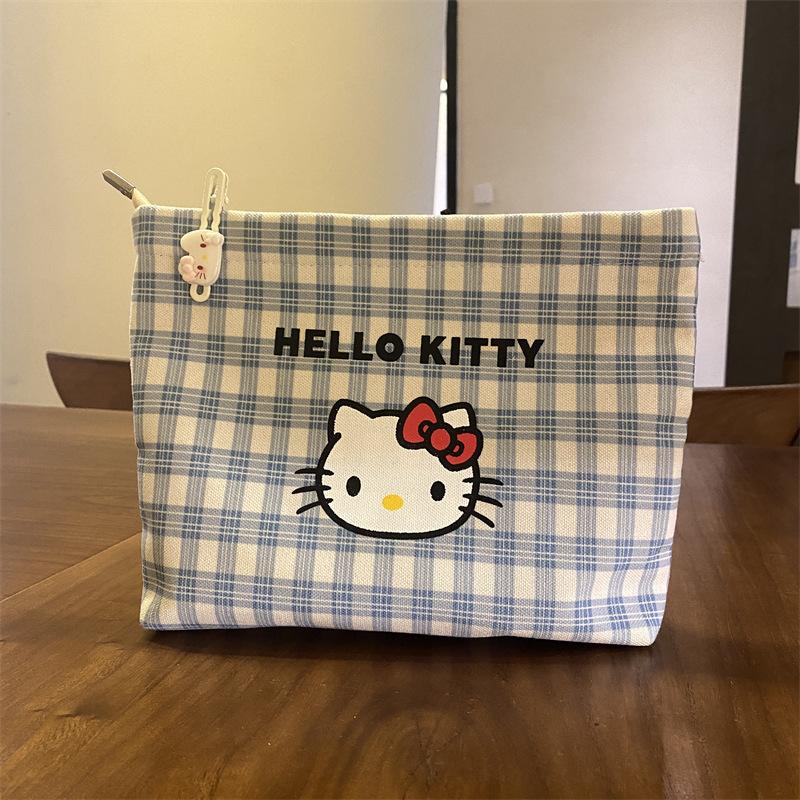 New Blue Plaid Clutch Bag Travel Versatile Large-capacity Canvas Cosmetic Storage Bag