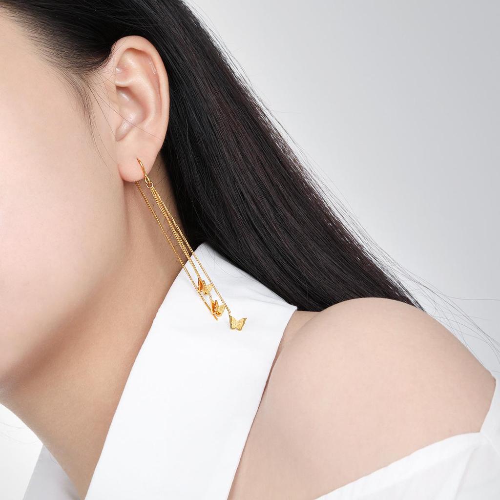 Fresh Sweet Long Butterfly Earrings for Women, Gold-Plated Titanium Steel, Fashionable and Unique Design from South Korea’s Dongdaemun