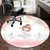 Ballet Girl Swan Princess Round Rug Kids Room Decor Pink Gold Floral Cartoon Baby Nursery Floor Mat Crystal Velvet Carpet