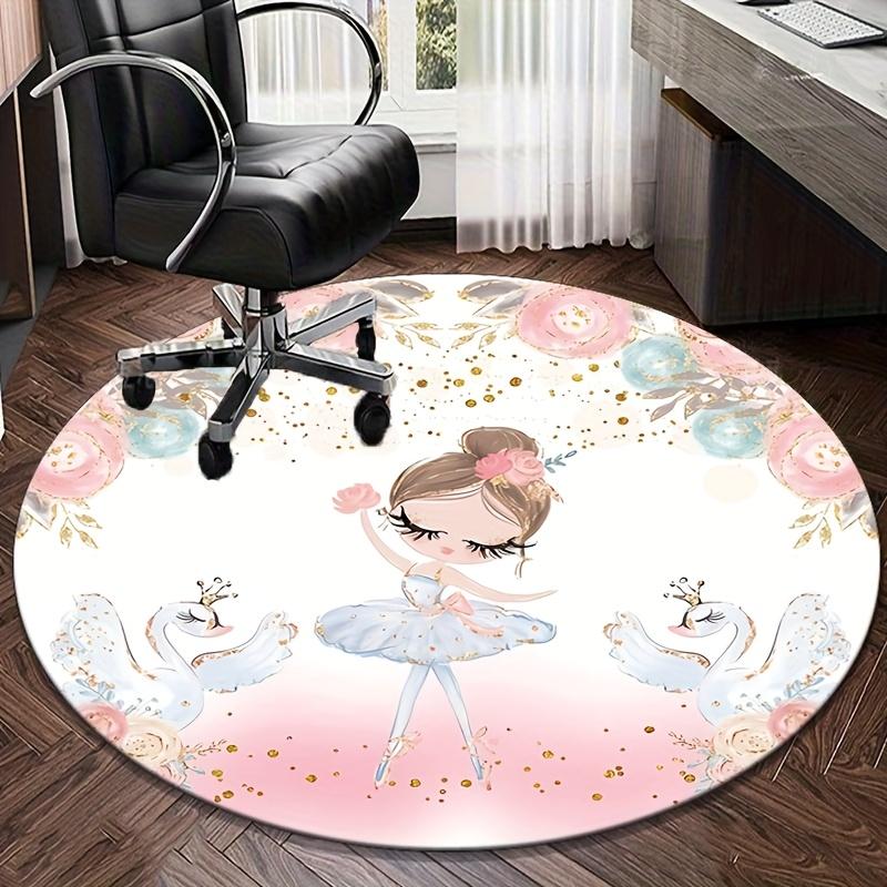 Ballet Girl Swan Princess Round Rug Kids Room Decor Pink Gold Floral Cartoon Baby Nursery Floor Mat Crystal Velvet Carpet