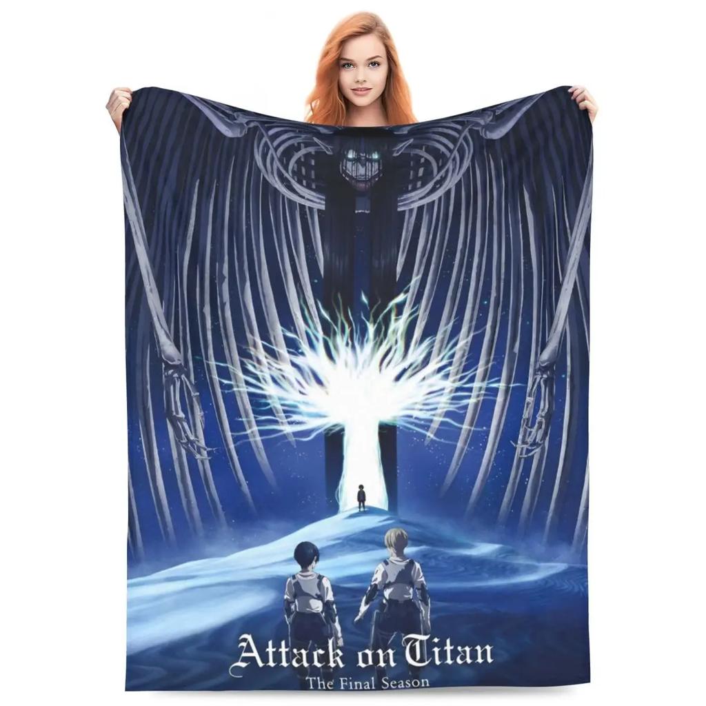 Attack On Titan Anime Manga Fleece Throw Blankets Action Blanket for Bedding Travel Lightweight Thin Bedroom Quilt