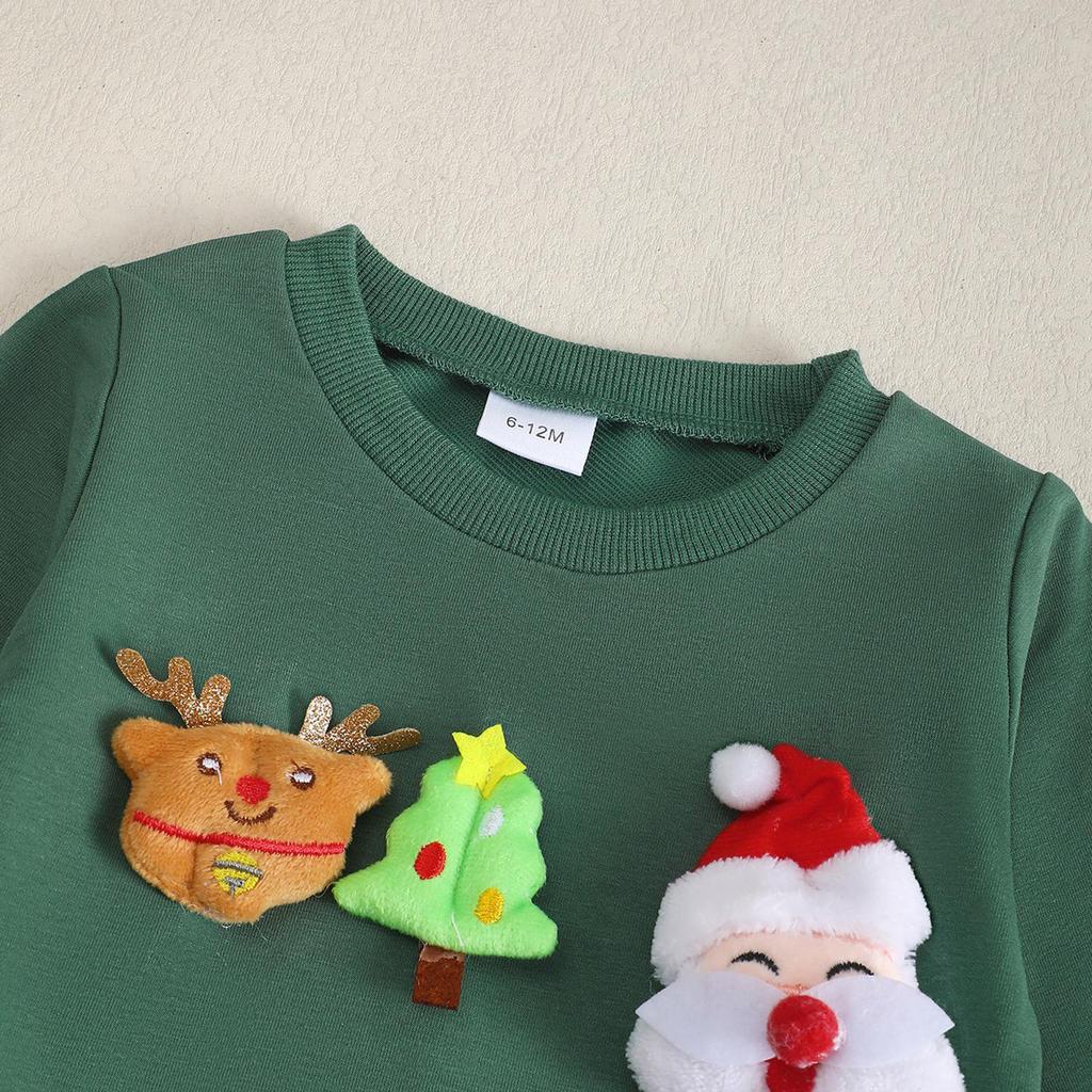 2025 Autumn/Winter Baby Christmas Knit Cotton Sweatshirt & Pants Set