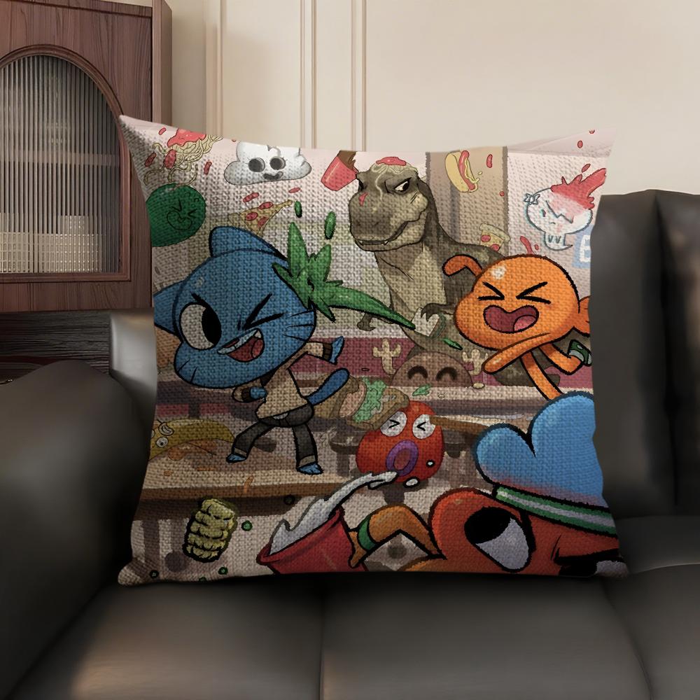 The A-Amazing World Of Gumball Cushion Cover Natural Linen Organic Fabric Double-Sided Printing Sofa Home Decor Gift Pillow Case
