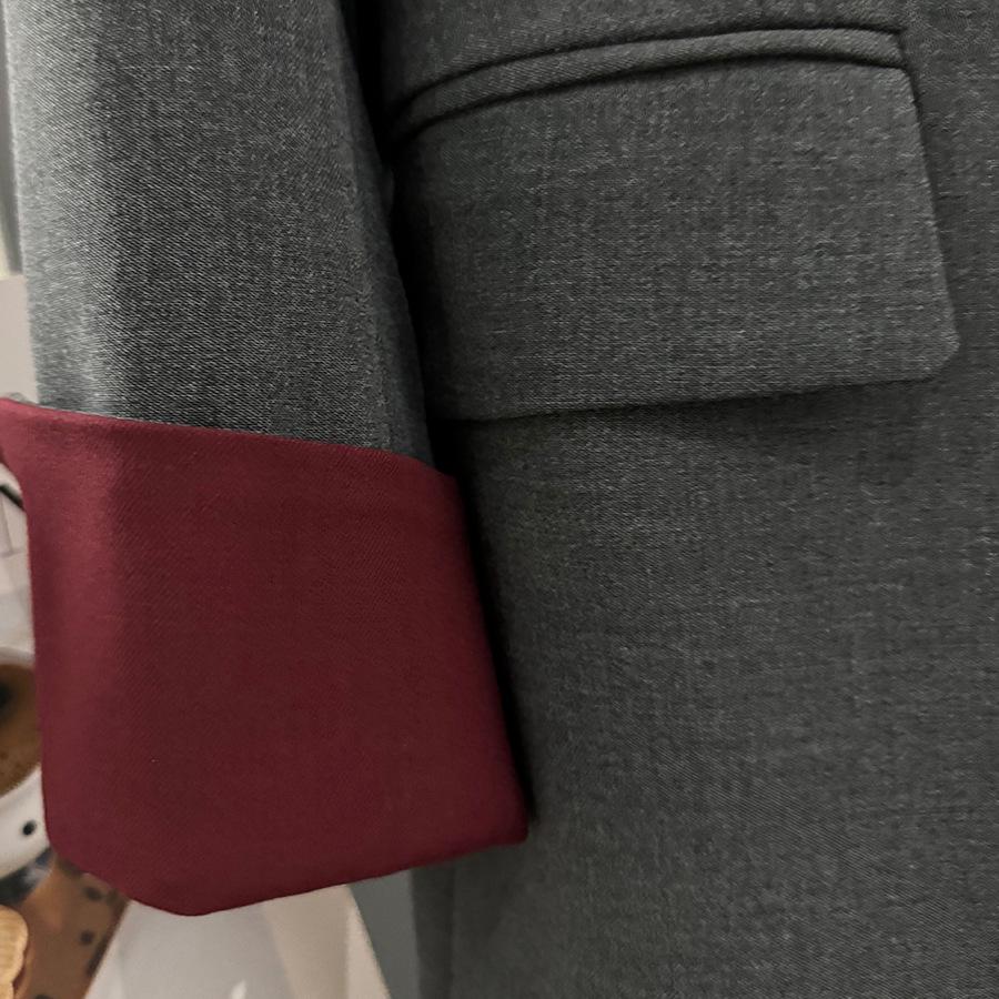 Ancola Damen Rot-Grau Patchwork Altersreduzierender Anzugjacke - 2025 Trendiger Streetstyle für Frühling & Herbst