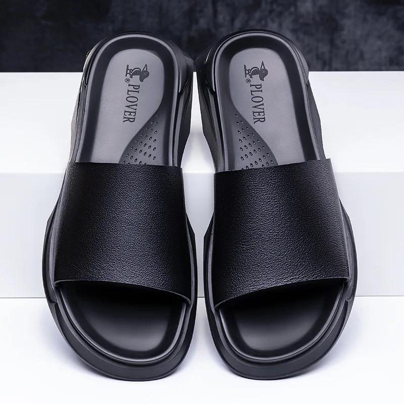 New Men Shoes Genuine Leather Slippers Summer Casual Slides Street Cool Beach Shoes