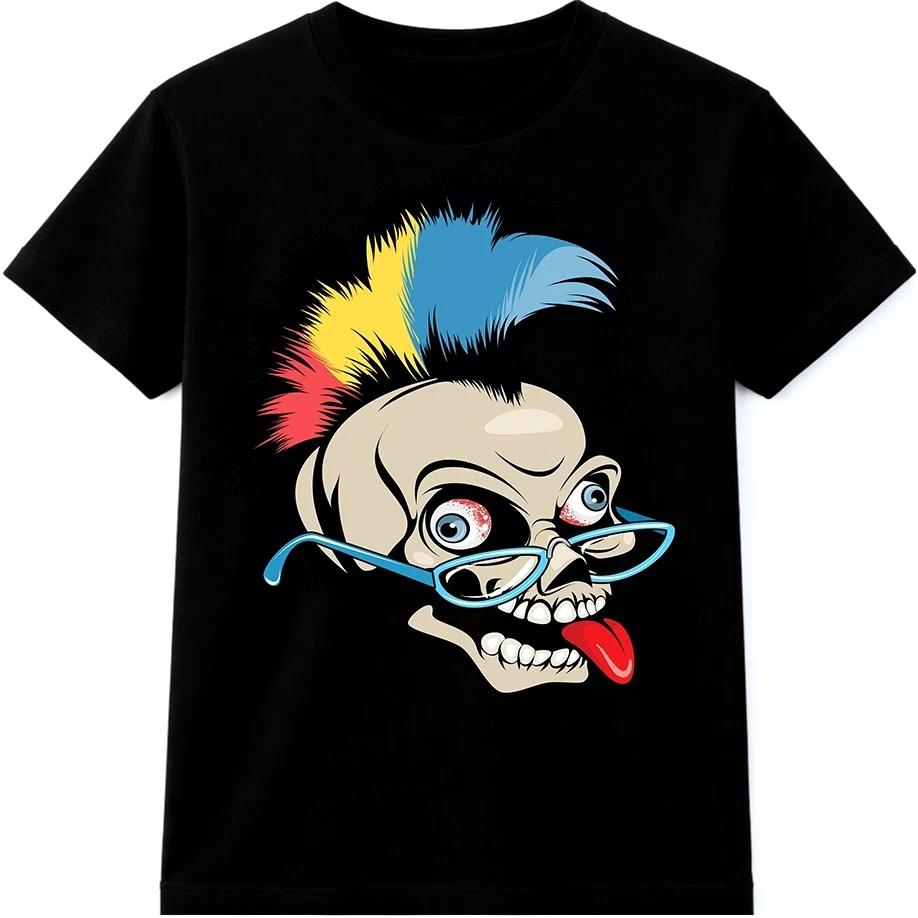 Punk Rock Skull T Shirt Mohawk Skull glasses Tattoo Graphic Tee 3XL