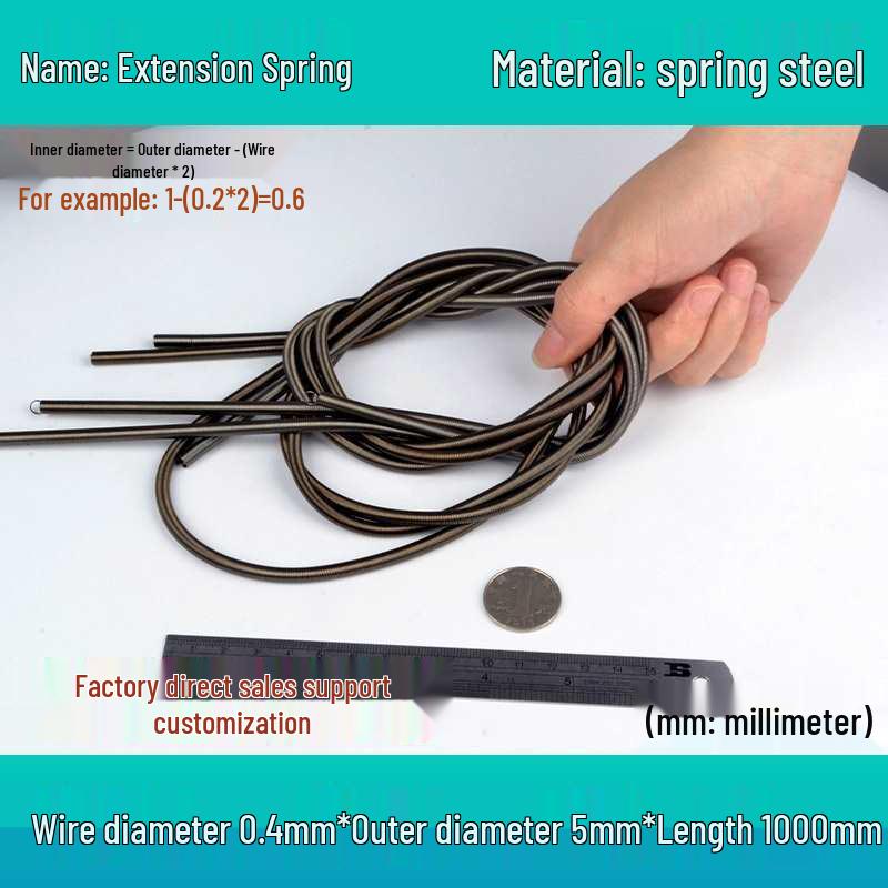 1m Spring Coil Extension with Hook - Strong Tensile Force, Thin Soft Sheath, for Tarpaulins & Sliding Doors