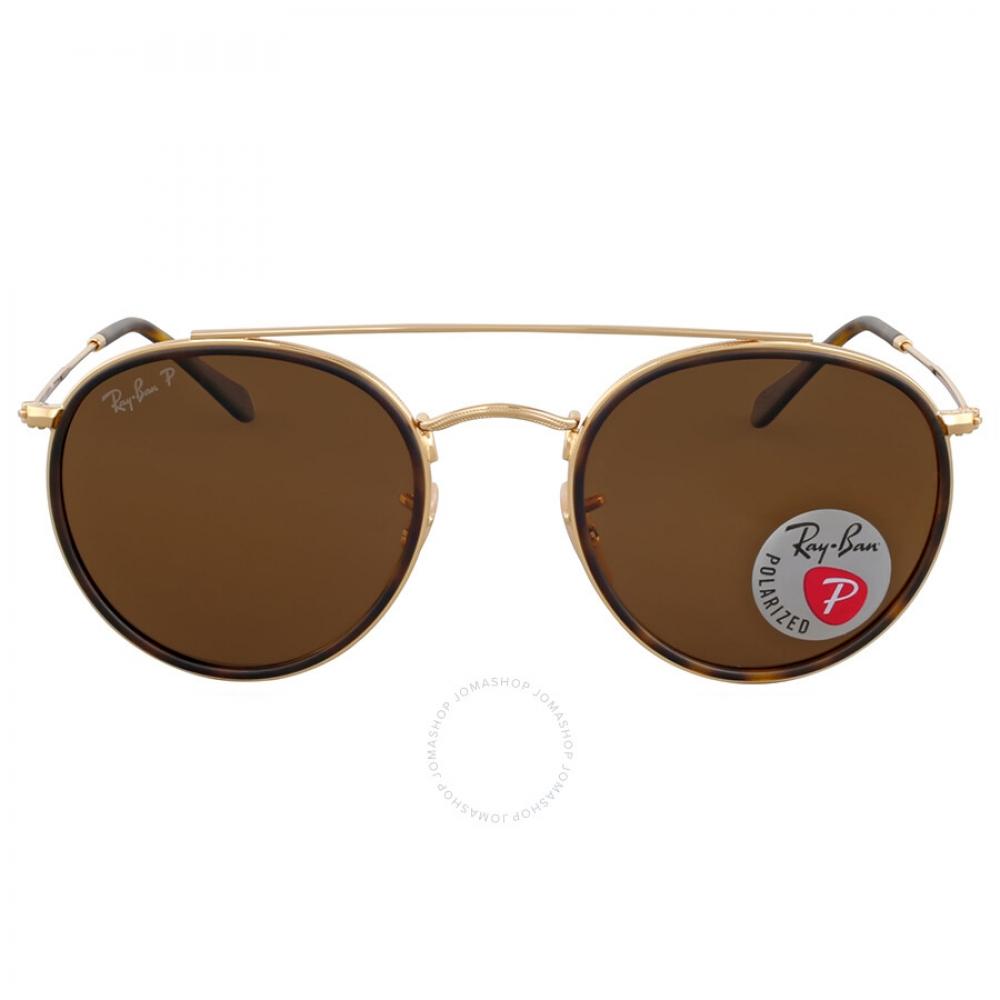 

Ray Ban Round Double Bridge Polarized Brown Classic B 15 Unisex Sunglasses RB3647N 001 57 51