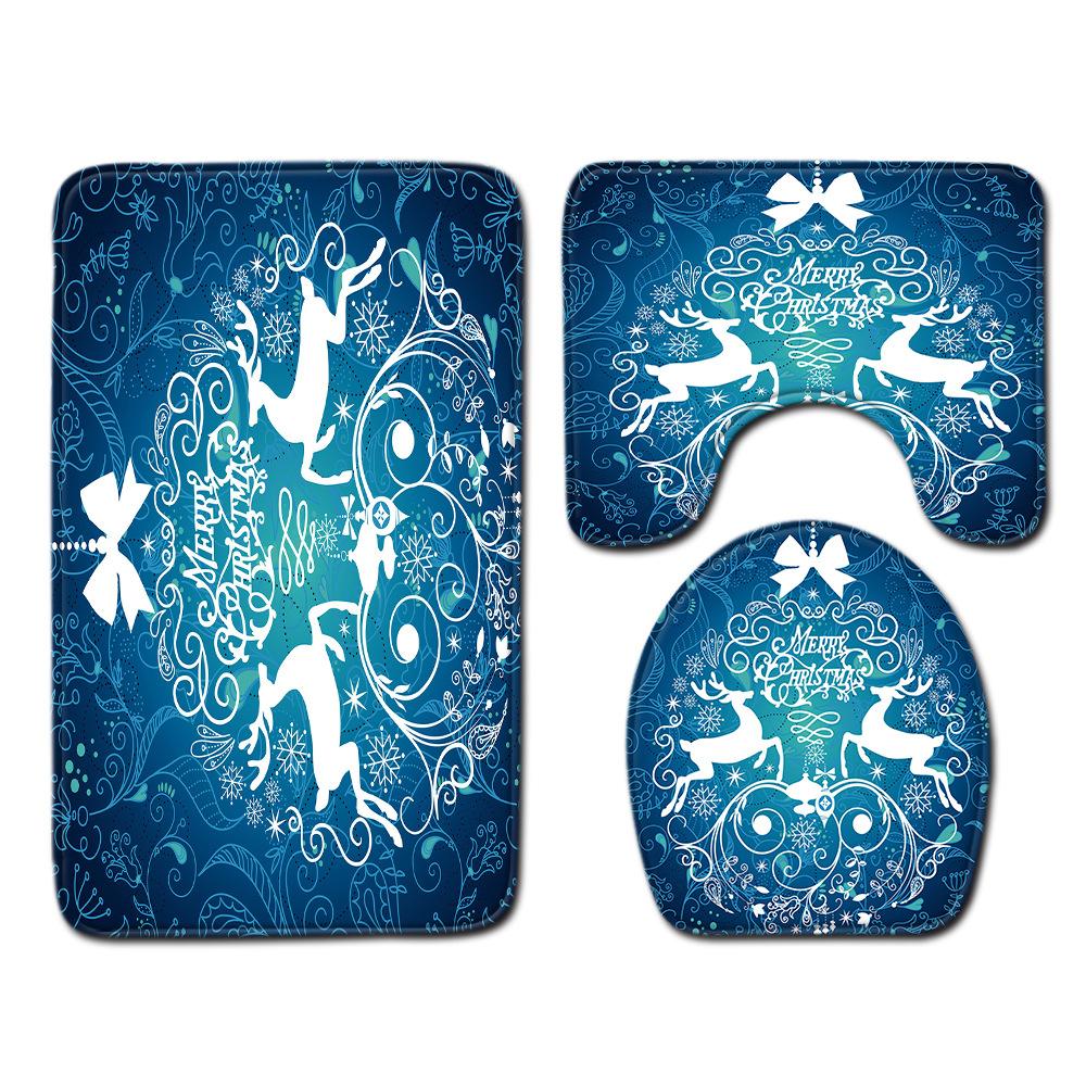 Hot Christmas Bathroom Shower Curtain Four-Piece Combination Floor Mat Bathroom Water-Absorbing Non-Slip Door Mat Carpet