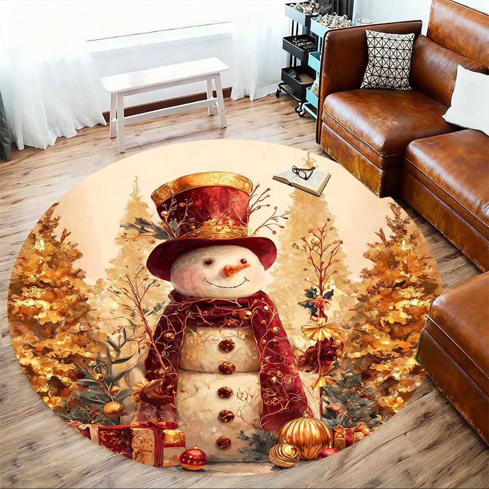 1PC snowman winter Office Round Area Rug, Under Office Chairs Bedroom Living Room Home Decor, Carpet for Office -1110150