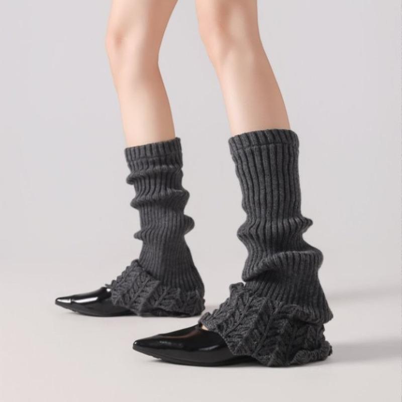 Ladies Autumn and Winter Retro Hollow Thin Tail Micro Horn Wool Calf Pile Stocking