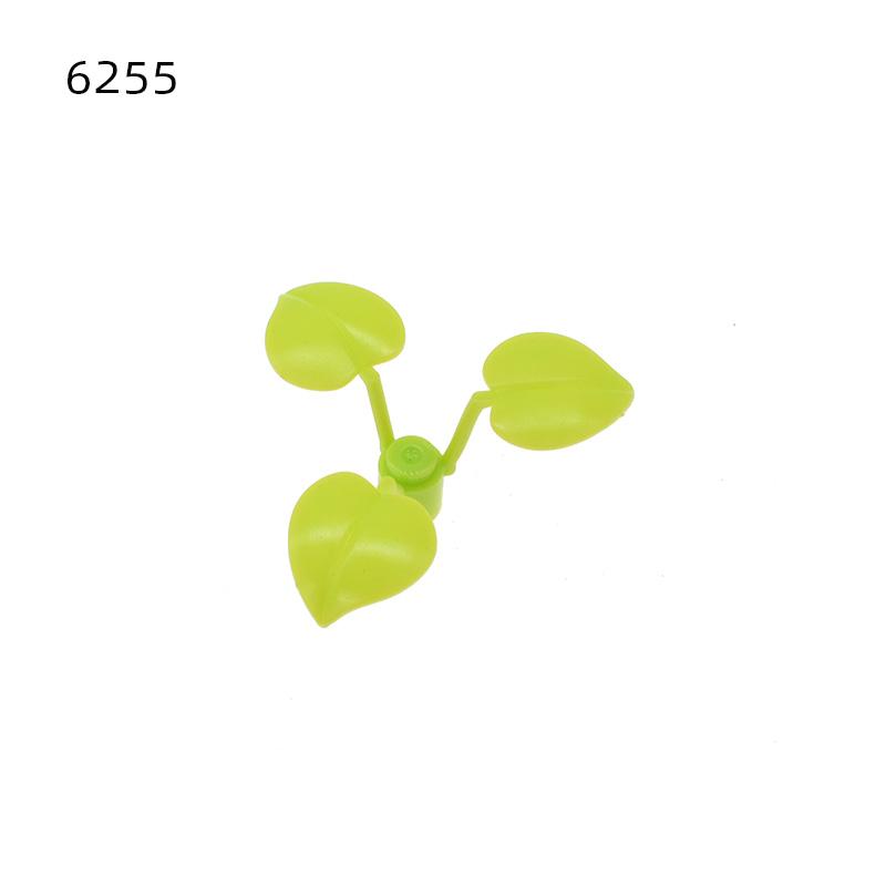MOC Compatible 6255 Plant Flower Stem 1x1x2/3 with 3 Large Leaves Peach Leaf Grass Enlighten Building Block Bricks Particles Toy