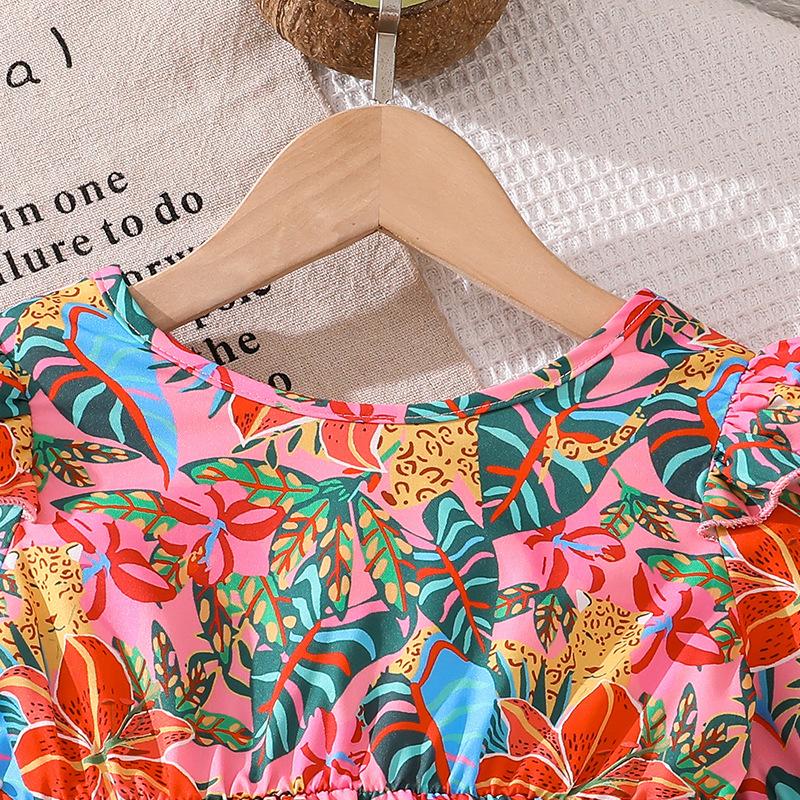 Girls Dress Children's Clothing Autumn New Long Sleeve Printed Back Bow Princess Dress