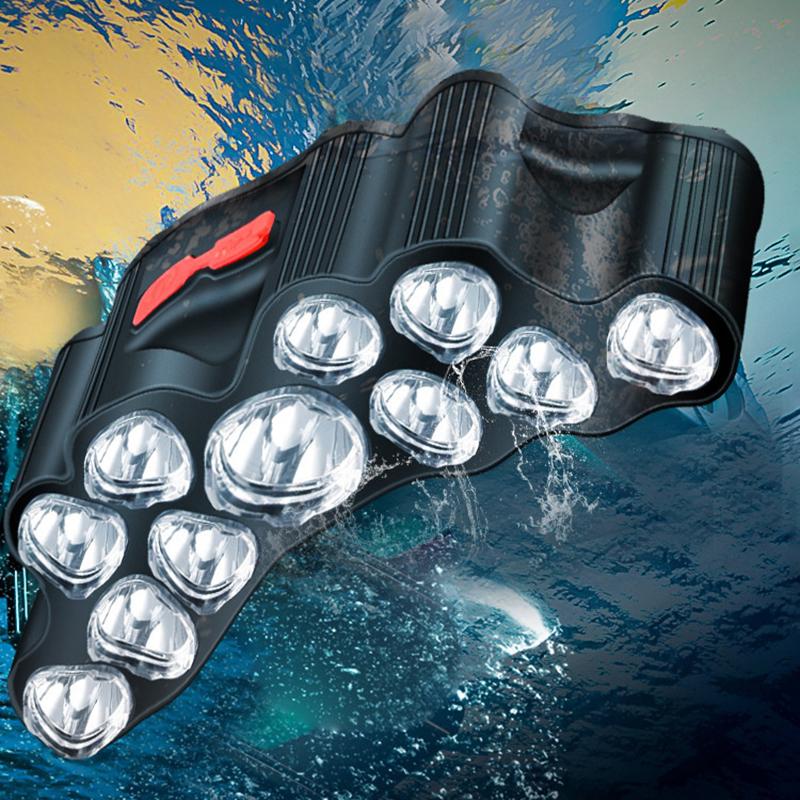 Reflektor czołowy USB zasilany akumulatorem 11 diod LED Mocne światło Latarka czołowa Wodoodporny Wbudowany akumulator Latarka wędkarska Latarnia zewnętrzna