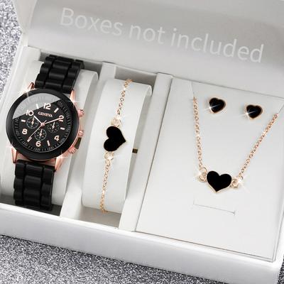 5/6 STÜCKE Damenuhren Mode Silikonarmband Damen Quarzuhren Schmuckset Reloj Mujer Mädchen Uhr Geschenk (Ohne Box)