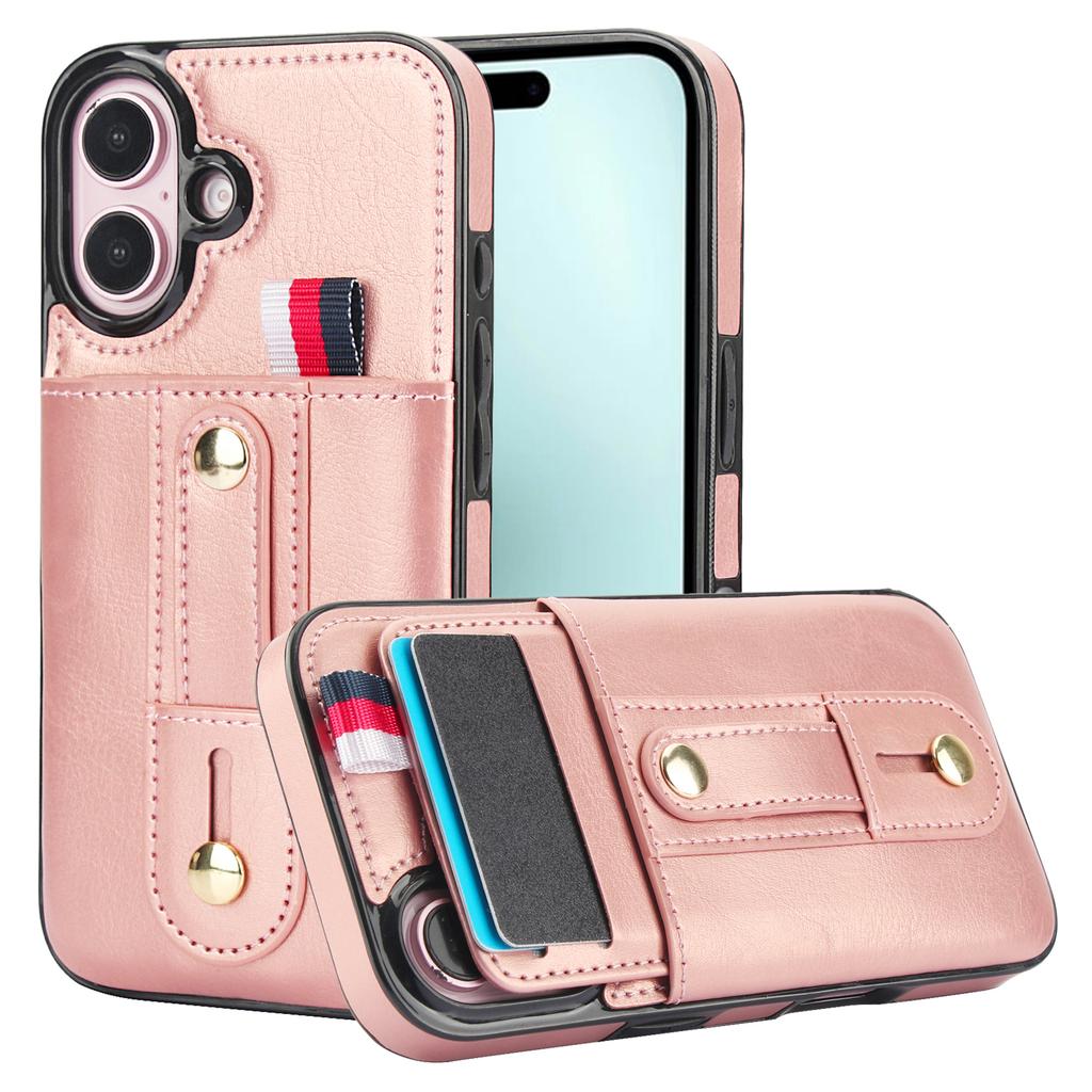 For iPhone 17 Case PU Leather+TPU Hidden Card Holder Drop-proof Phone Cover with Kickstand