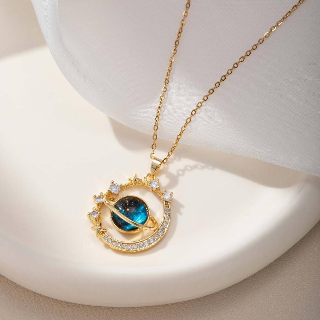 Titanium Steel Star Necklace for Women Planet Moon Astronaut Pendant Necklaces Jewelry Gifts