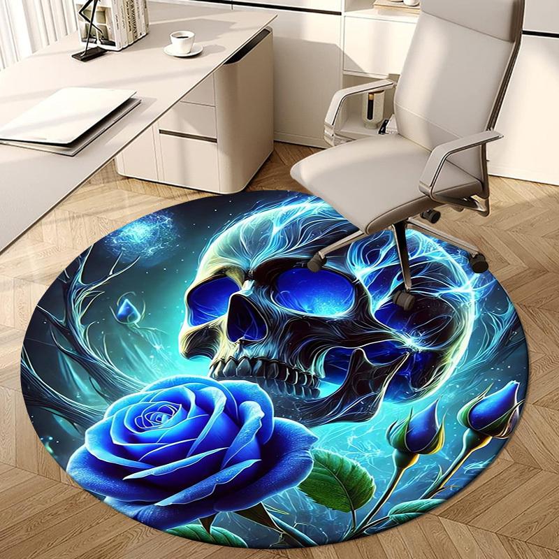 1pc Office Carpet Chair Mats Blue Rose Skull Artwork Perfect for Decorating Office Chairs, Living Rooms, Or Bedrooms