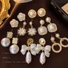 Real Gold Electroplated Retro Personalized Bow Flower Pearl Earrings Stud Earrings