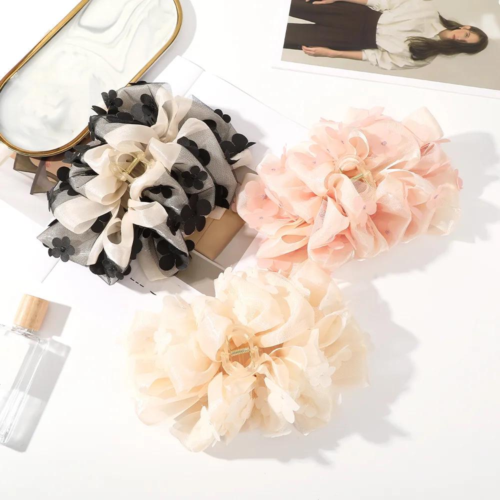 Mesh Flower Bubble Large Hair Clip for Woman Elegant Hark Clip Fashion Girl Bow Hair Clamp
