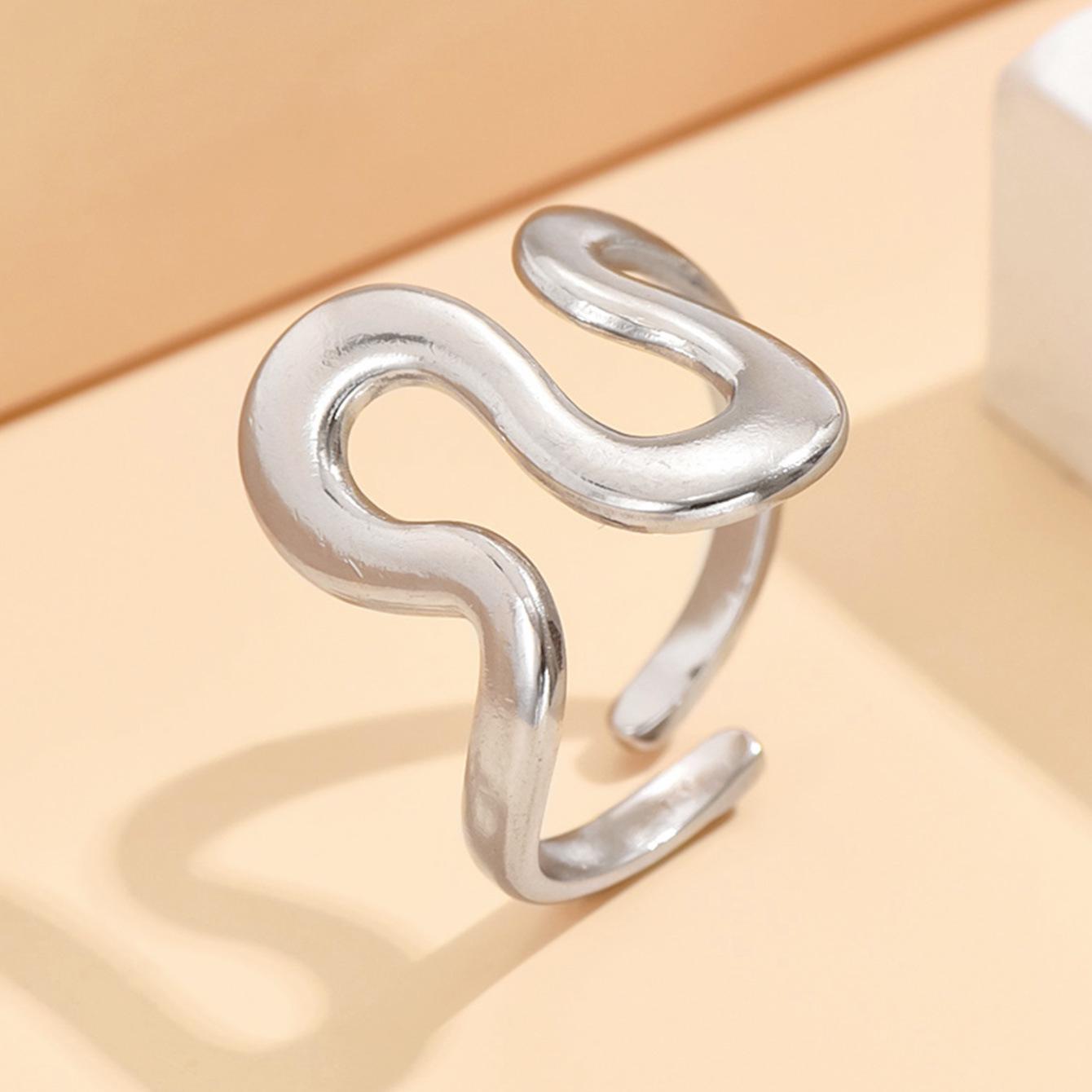 U-Shaped Stainless Steel Adjustable Ring with Irregular Design
