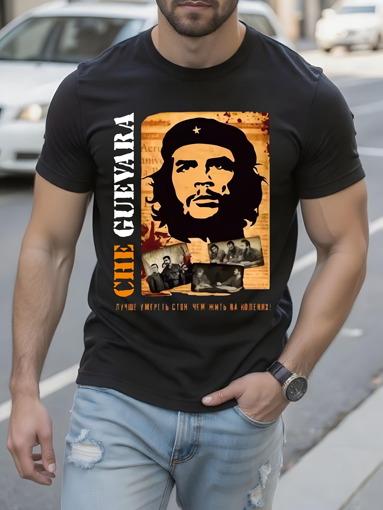 Che Guevara Cuban Revolution Graphic - Black Crew Neck Tee with Che Portrait & Text T-shirt XS