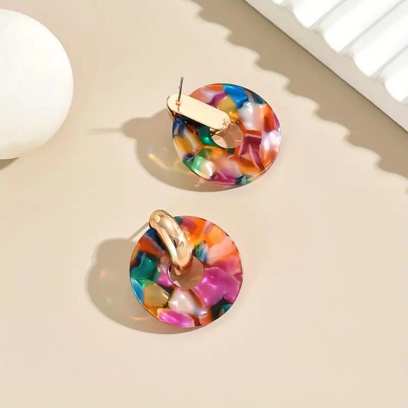 Acrylic Round Acetate Fiber Stud Earrings, Creative & Elegant Style
