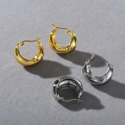 Premium Metal Copper Plated 18K Real Gold Concave-Convex Ring Ear Buckle 925 Silver Needle Fashion Simple Temperament Earrings Women