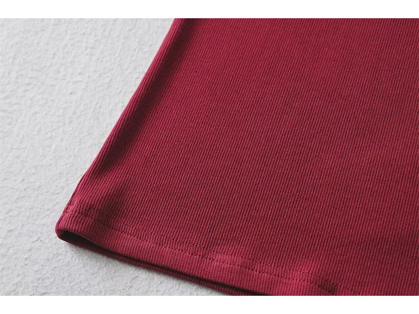 YPFF Summer Women's Solid Color Elastic Thread Basic Short-Sleeve Round Neck Top