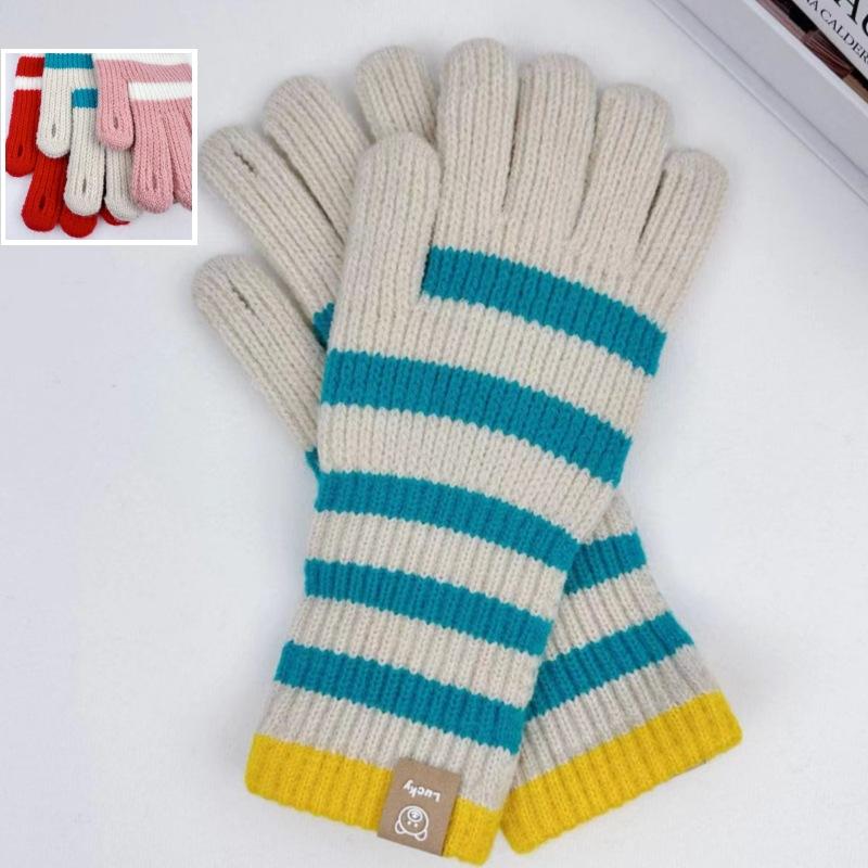 Gants Tricotés pour Femmes Hiver Femmes Pile Long Rayé Écran Tactile Extérieur Gants de Cyclisme
