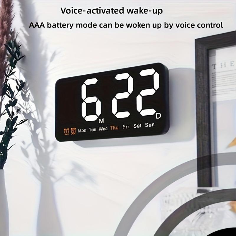 Large USB Digital Wall Clock Temperature Display Electronic Voice Control Alarm Clock Home Decoration--Battery Is Excluded