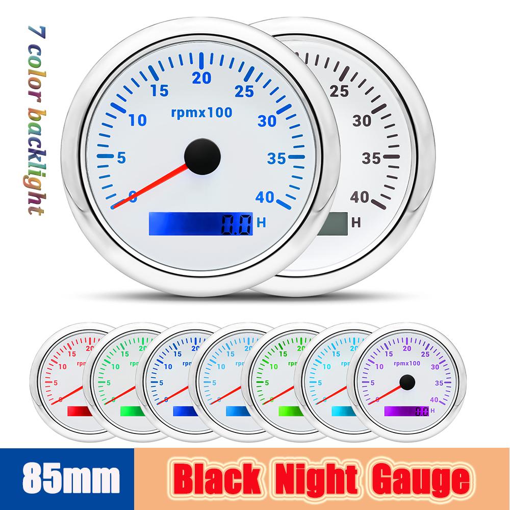 7Color Backlight 4k RPM Meter 85MM Car Tachometer Outboard Automotive Rpm Digital Odometer Hourmeter for Boat Yacht Motor 12V24V