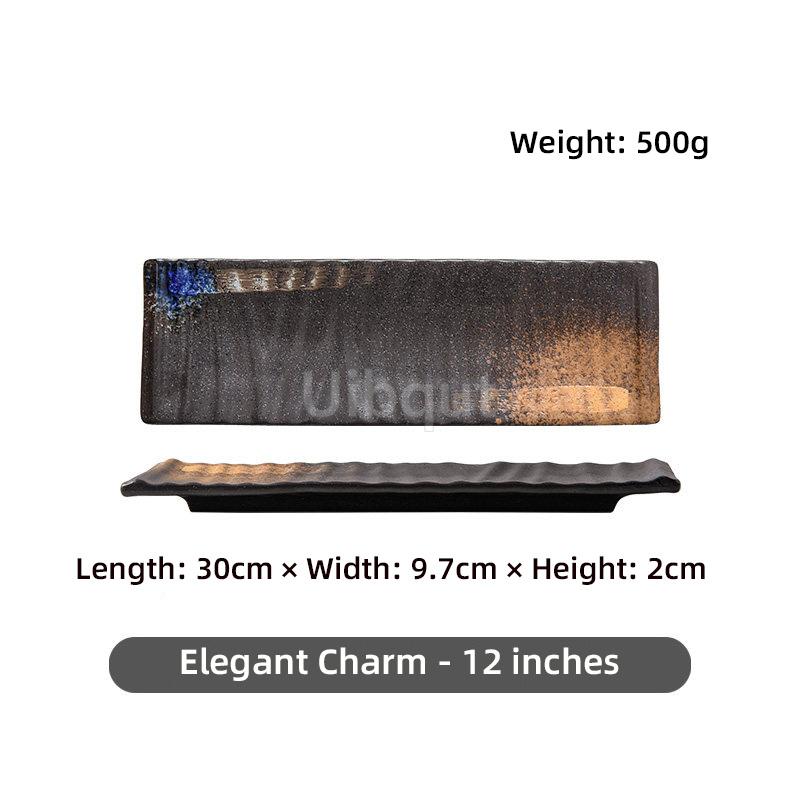 Japanese sushi plate Rectangle ceramic strip vegetable plate Dim sum Western food Sushi fish Dim sum Tableware dumpling tray