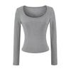 Traceless fixed cup primer top women's spring new slim and thin outer wear fitness warm long-sleeved T-shirt