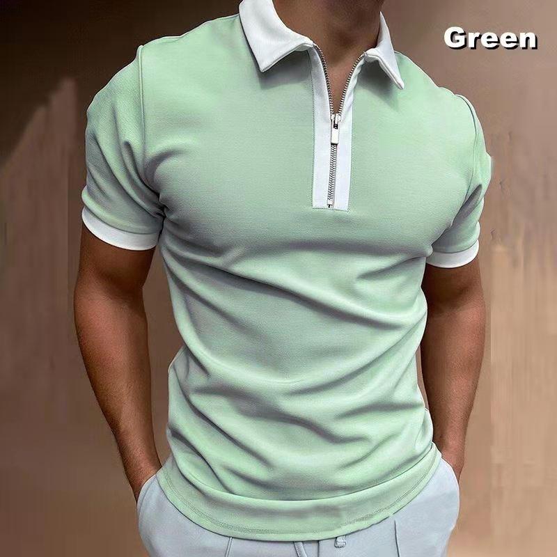 Men's Short Sleeve Tops Patchwork Color Collar Trendy Loose Polo Shirts
