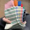 1/6 Pairs Women Colorful Striped Mid Tube Socks Spring Summer Sweat Absorbing Breathable Dopamine Color Matching Casual Socks