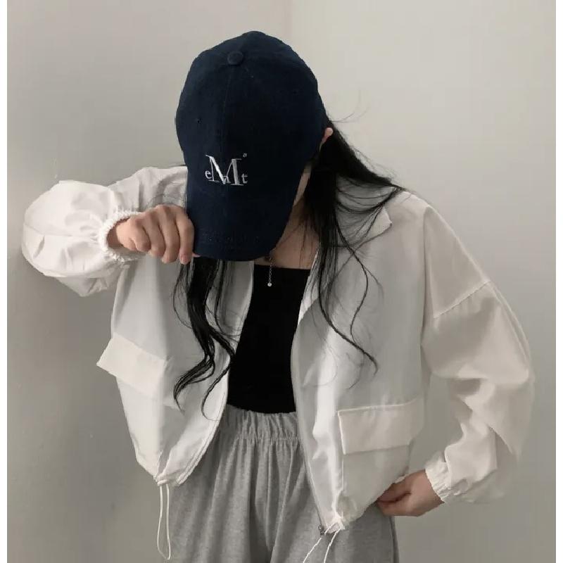 Vintage workwear drawstring short baseball jacket coat for women with a high-end, niche outerwear design