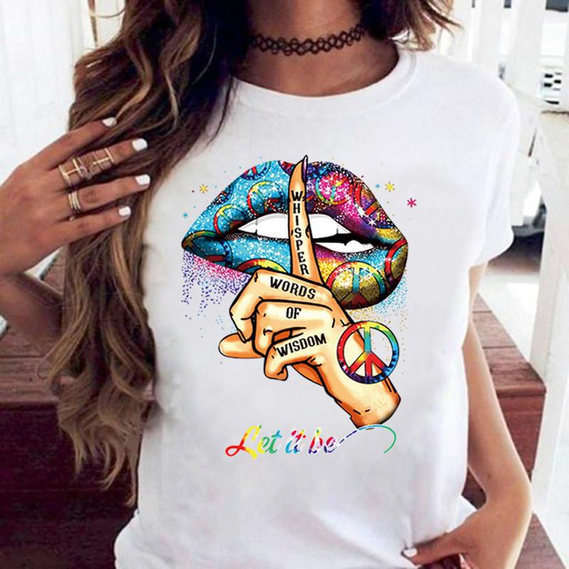 Summer Round Neck Creative Mouth Pattern 3D Print Top Fashionable Casual Short Sleeved Women's T-shirts