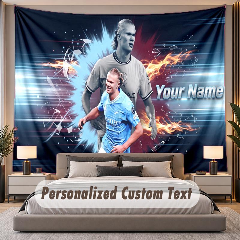 Custom Name Text Tapestry Erling Haaland Personalized Polyester Wall Tapestry For Bedroom And Room