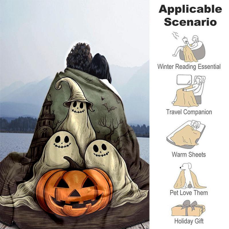 1pc Ghost With Pumpkin Drawing Blanket, Home Decorative,Living Room, Travel, Camping, Car Blankets