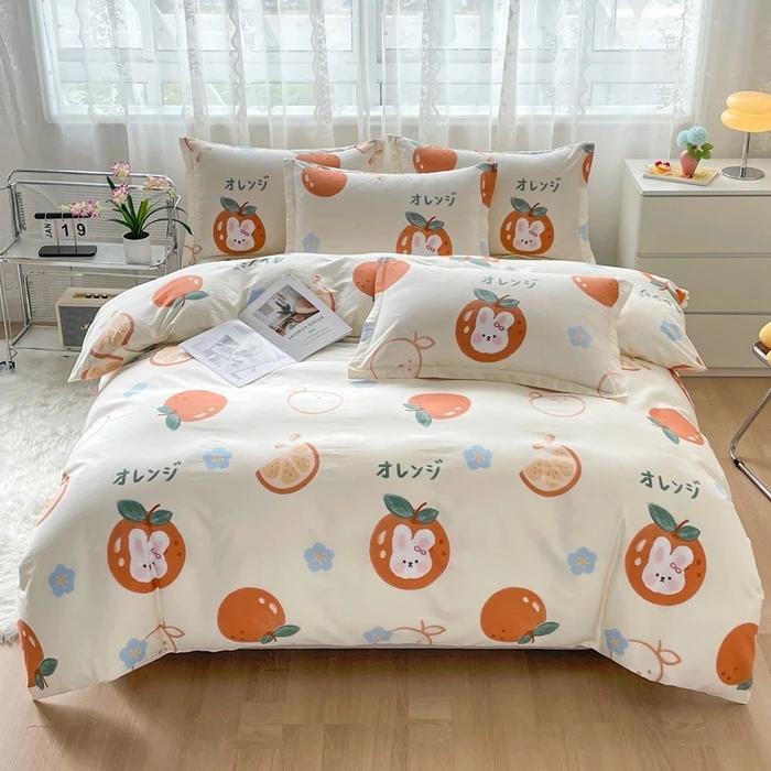 Cute Bear 100% Cotton Duvet Cover Cartoon Theme Bedding Set Kawaii Animal Comforter Cover Heart Print Bed Sets with 2 Pillowcase