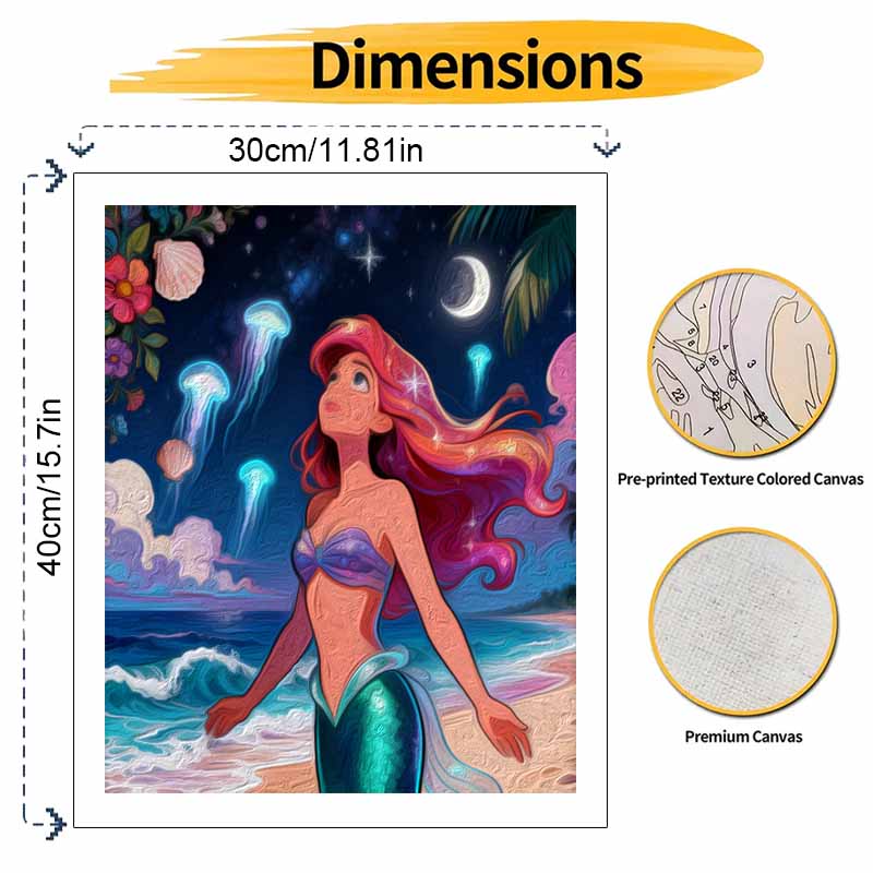 Disney Little Mermaid Paint Hand Painting Kit Night Sea Decoration Classic Style Home Decor Art Craft DIY Painting Gift Creative Wall Set