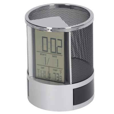 Würfel-Schreibtischständer mit Digitalem Kalender und Uhr, Stifthalter, Federmäppchen, Schreibtisch-Aufbewahrungsbox, Multifunktionaler Stifthalter, Ca.. 11x8,5x8,5cm