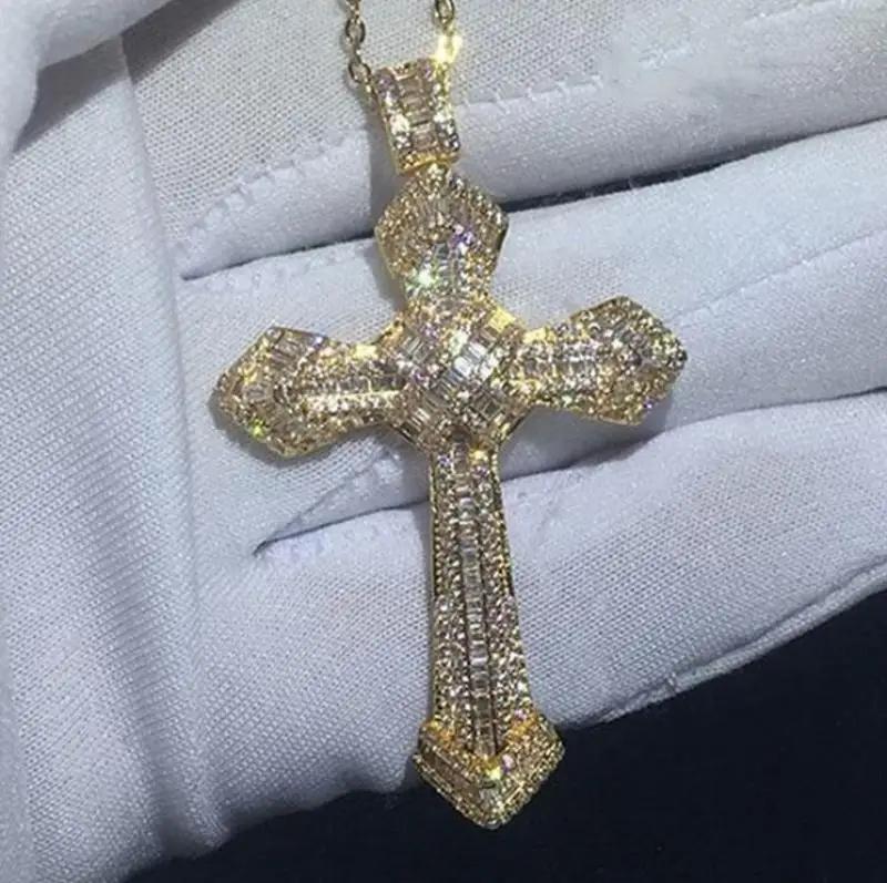 Exquisite Cross Studded Zircon Pendant Necklace for Women Fashion Glamor Wedding Jewelry