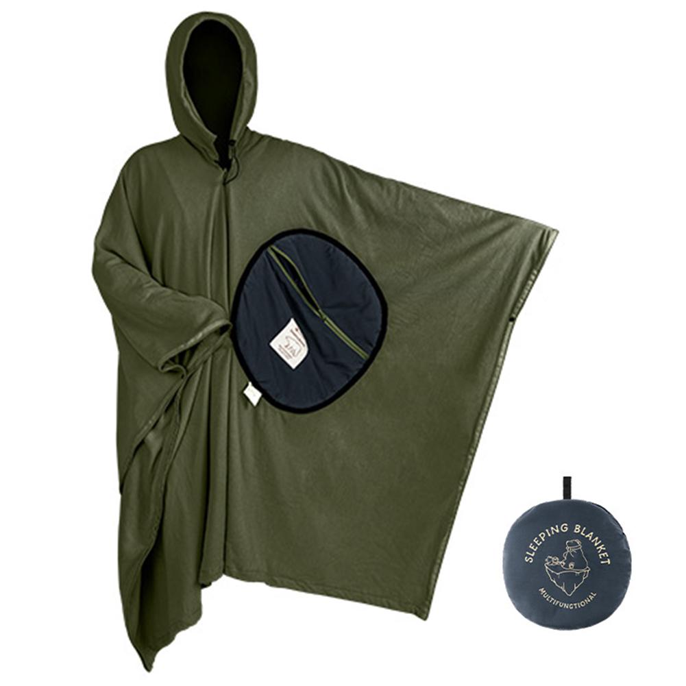

Fleece Sleeping Bag Poncho Camping Cape Sleeping Bag Portable Outdoor Cold Blanket for Travel Hiking Backpacking темно-зелений колір