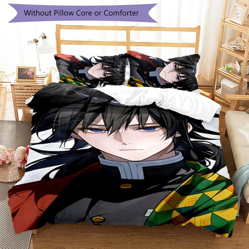 3pcs Tomioka Giyuu4 Design Cover Set - HD Printed Bedding with 1 Cover and 2 Pillowcases - Perfect for Home and Dorm Decor