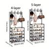 8 Hooks 4/5-layer Metal Frame Multi-Functional Shoe and Hat Rack | Space-Saving Large Capacity Storage, for Living Room, Entryway, or Corner Use