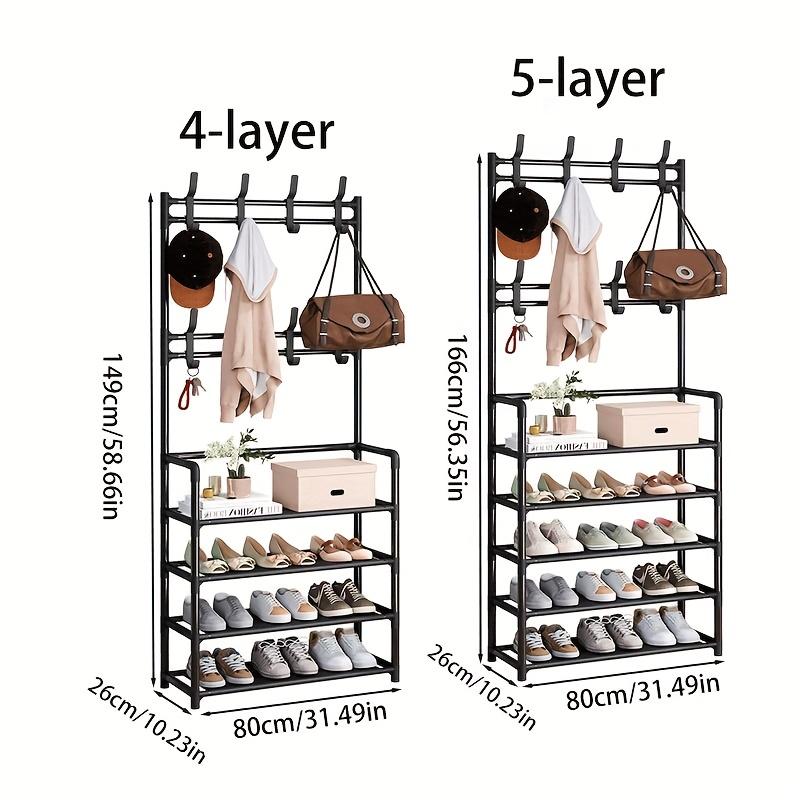 8 Hooks 4/5-layer Metal Frame Multi-Functional Shoe and Hat Rack | Space-Saving Large Capacity Storage, for Living Room, Entryway, or Corner Use