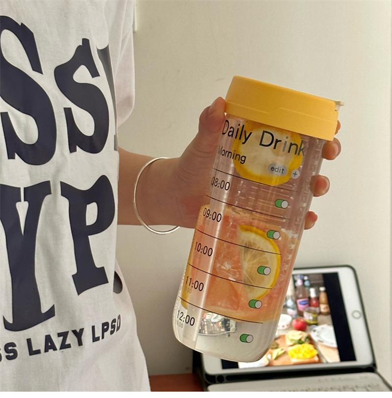 Glass Water Bottle With Time Marker Straw Infuser Cute 700ml Coffee Tea Juice Portable Girl School Drinking Bottle BPA Free Gift 700ml